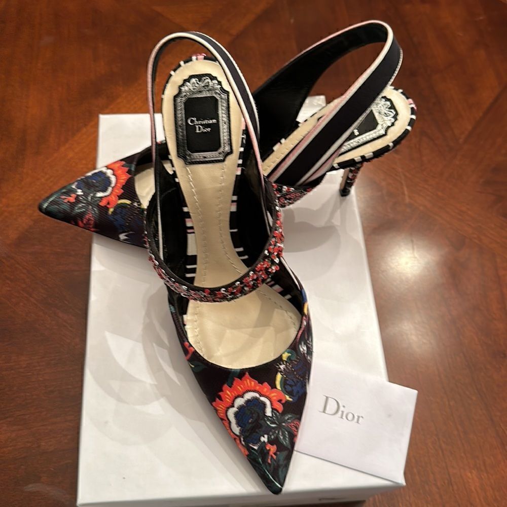 Christian Dior floral satin printed slingback pumps size 41,5, NIB - Picture 10 of 13